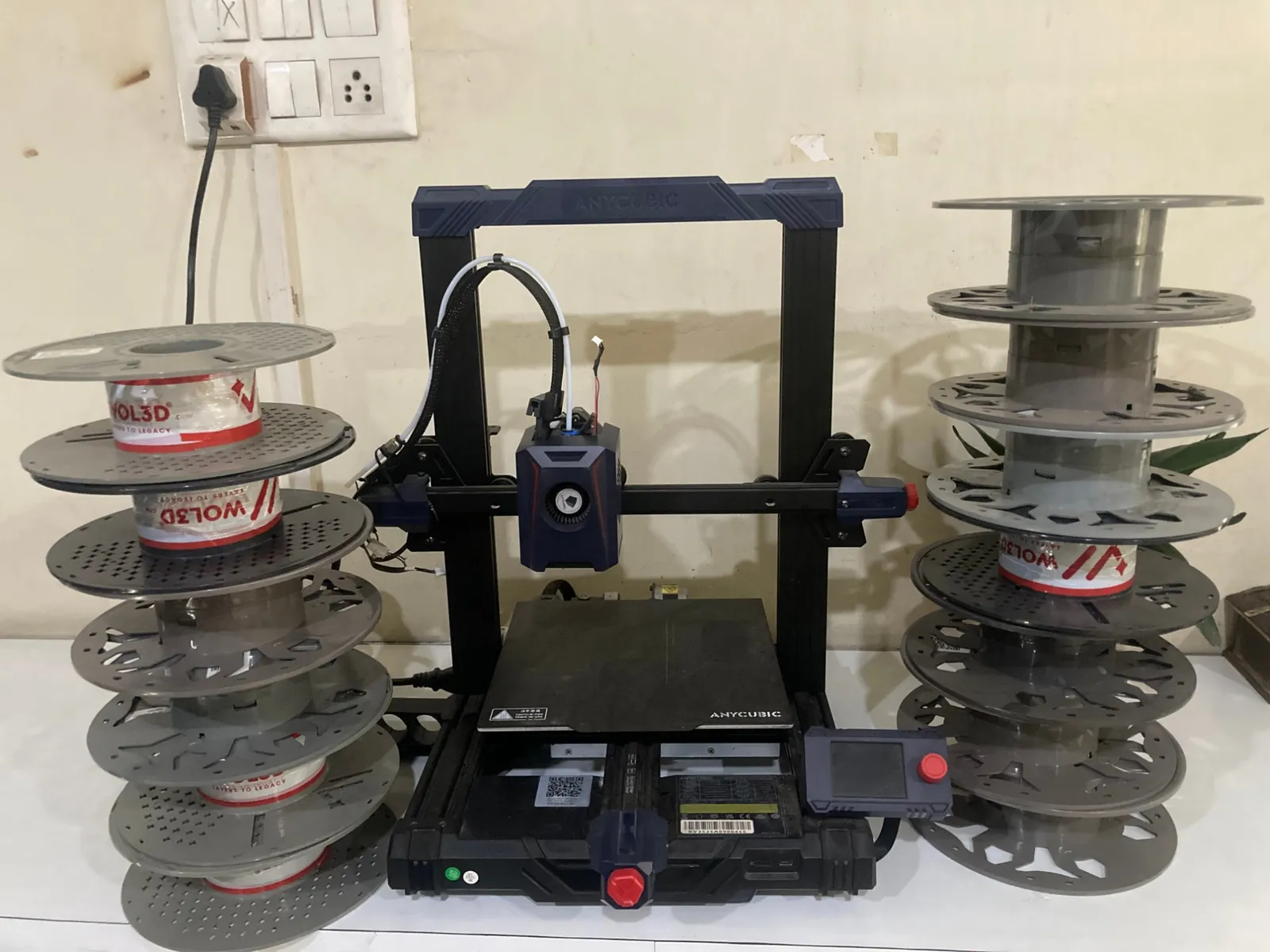 Anycubic FDM 3D printer flanked by PLA and ABS filament spools in the DigitalMonk Jalandhar lab