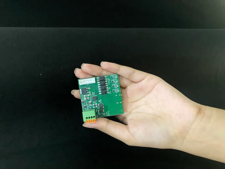 Angled view of the smart curtain controller with integrated mounting frame