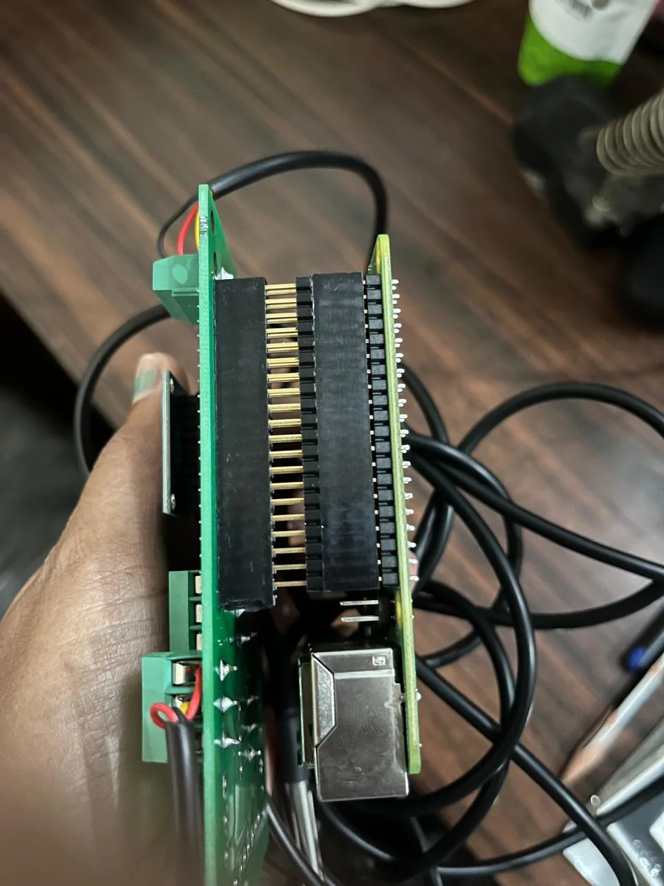 Custom HAT mounted on Raspberry Pi 4 during functional testing at DigitalMonk lab