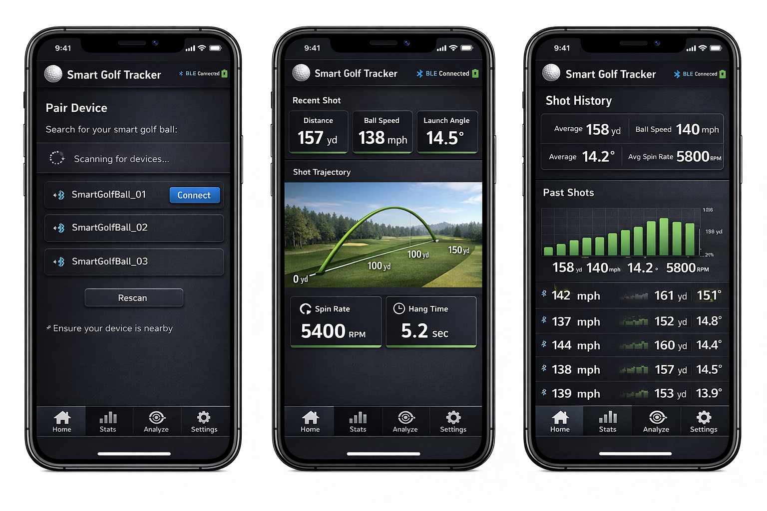 Smart Golf Ball Mobile App Interface