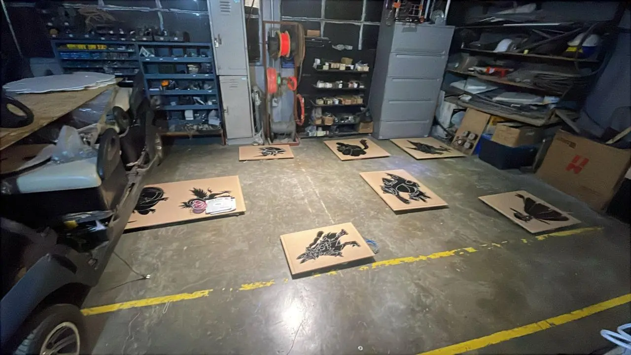 Fabrication of illuminated overhead panels and wiring harness for the interactive exhibition installation