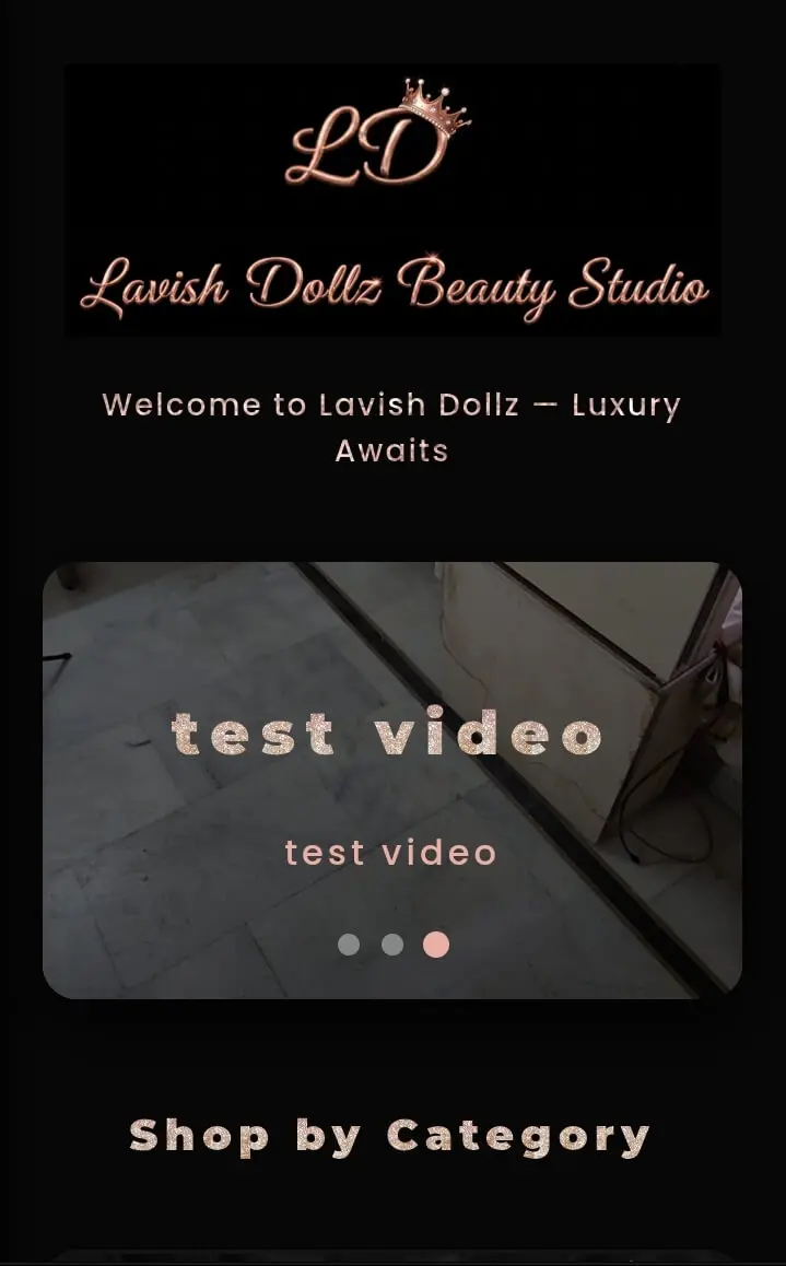 Lavish Dollz vending machine screen showing custom video ad upload testing