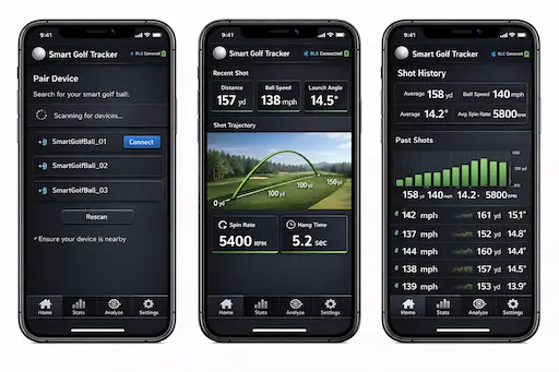 Smart Golf Ball Mobile App Interface