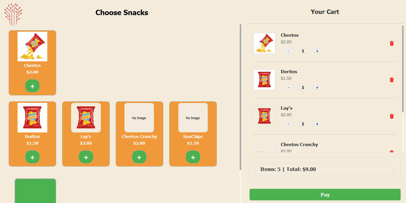 Snack selection UI