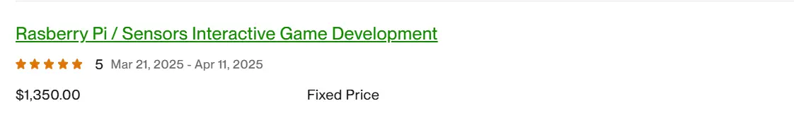 Five-star Upwork review — Raspberry Pi / Sensors Interactive Game Development